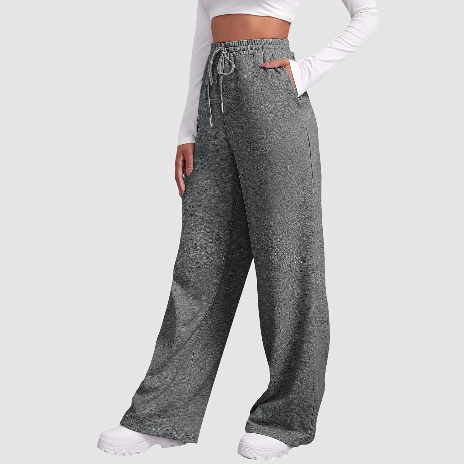Baggy Sweatpants for Women Elastic High Waisted Wide Leg Sweatpants Cozy Fleece Boyfriend Casual Yoga Pants with Pockets