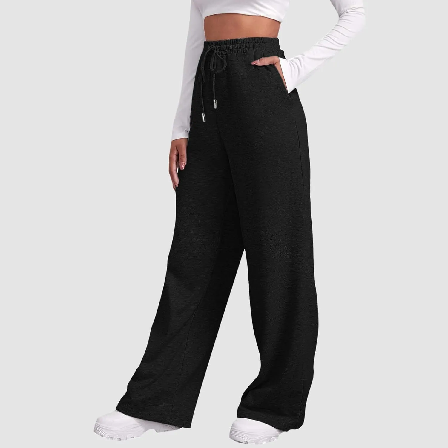 Baggy Sweatpants for Women Elastic High Waisted Wide Leg Sweatpants Cozy Fleece Boyfriend Casual Yoga Pants with Pockets