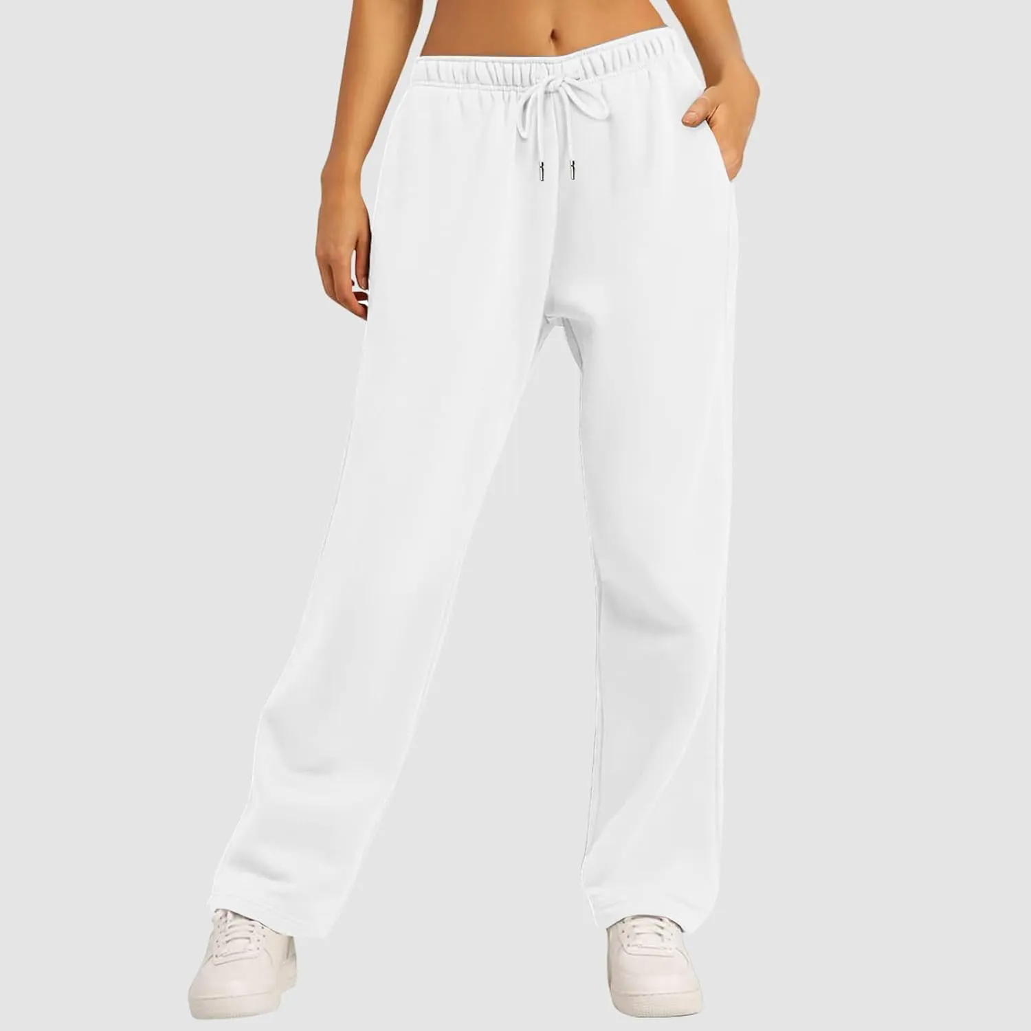 Baggy Sweatpants for Women Elastic High Waisted Wide Leg Sweatpants Cozy Fleece Boyfriend Casual Yoga Pants with Pockets