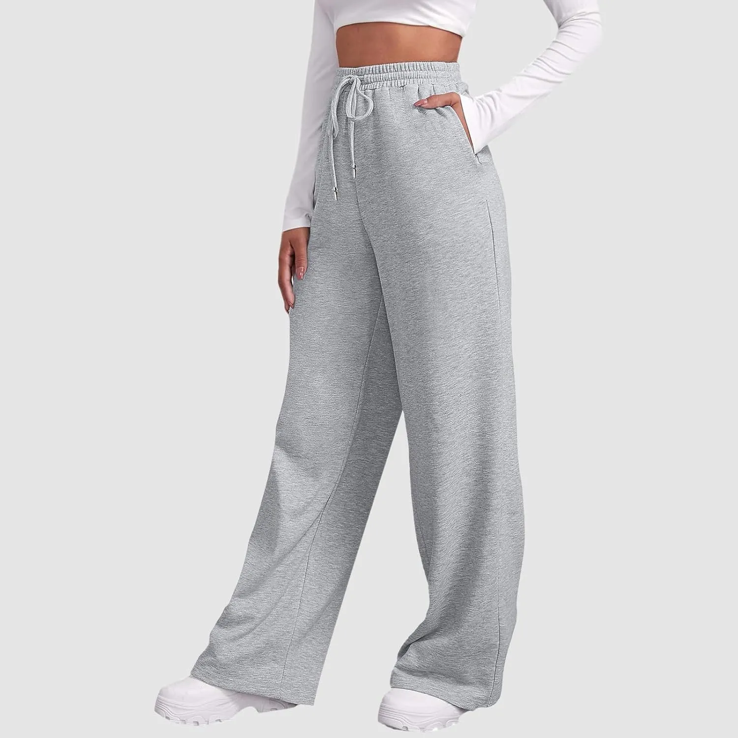 Baggy Sweatpants for Women Elastic High Waisted Wide Leg Sweatpants Cozy Fleece Boyfriend Casual Yoga Pants with Pockets
