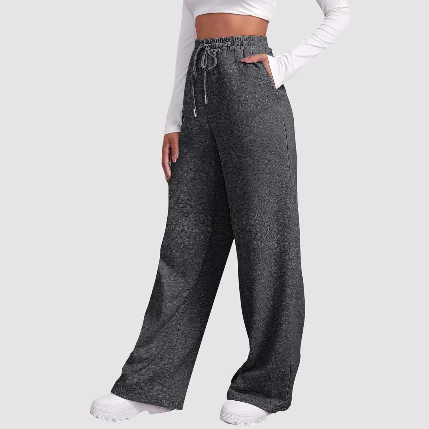 Baggy Sweatpants for Women Elastic High Waisted Wide Leg Sweatpants Cozy Fleece Boyfriend Casual Yoga Pants with Pockets