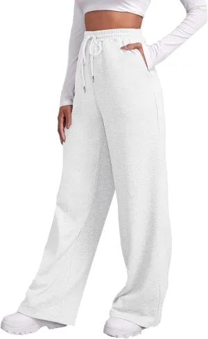 Baggy Sweatpants for Women Elastic High Waisted Wide Leg Sweatpants Cozy Fleece Boyfriend Casual Yoga Pants with Pockets