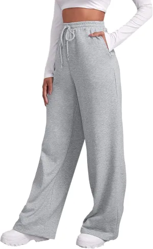 Baggy Sweatpants for Women Elastic High Waisted Wide Leg Sweatpants Cozy Fleece Boyfriend Casual Yoga Pants with Pockets