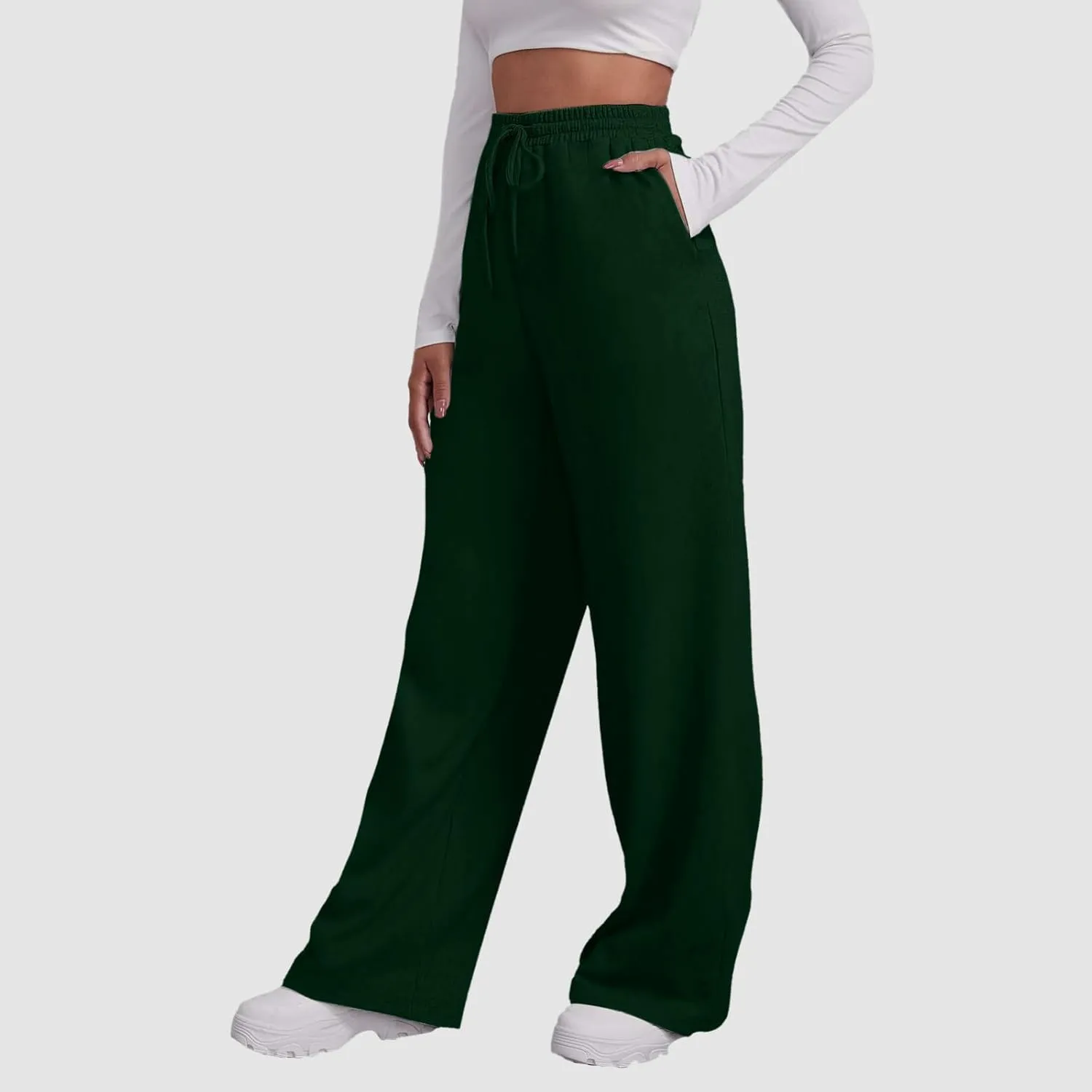 Baggy Sweatpants for Women Elastic High Waisted Wide Leg Sweatpants Cozy Fleece Boyfriend Casual Yoga Pants with Pockets
