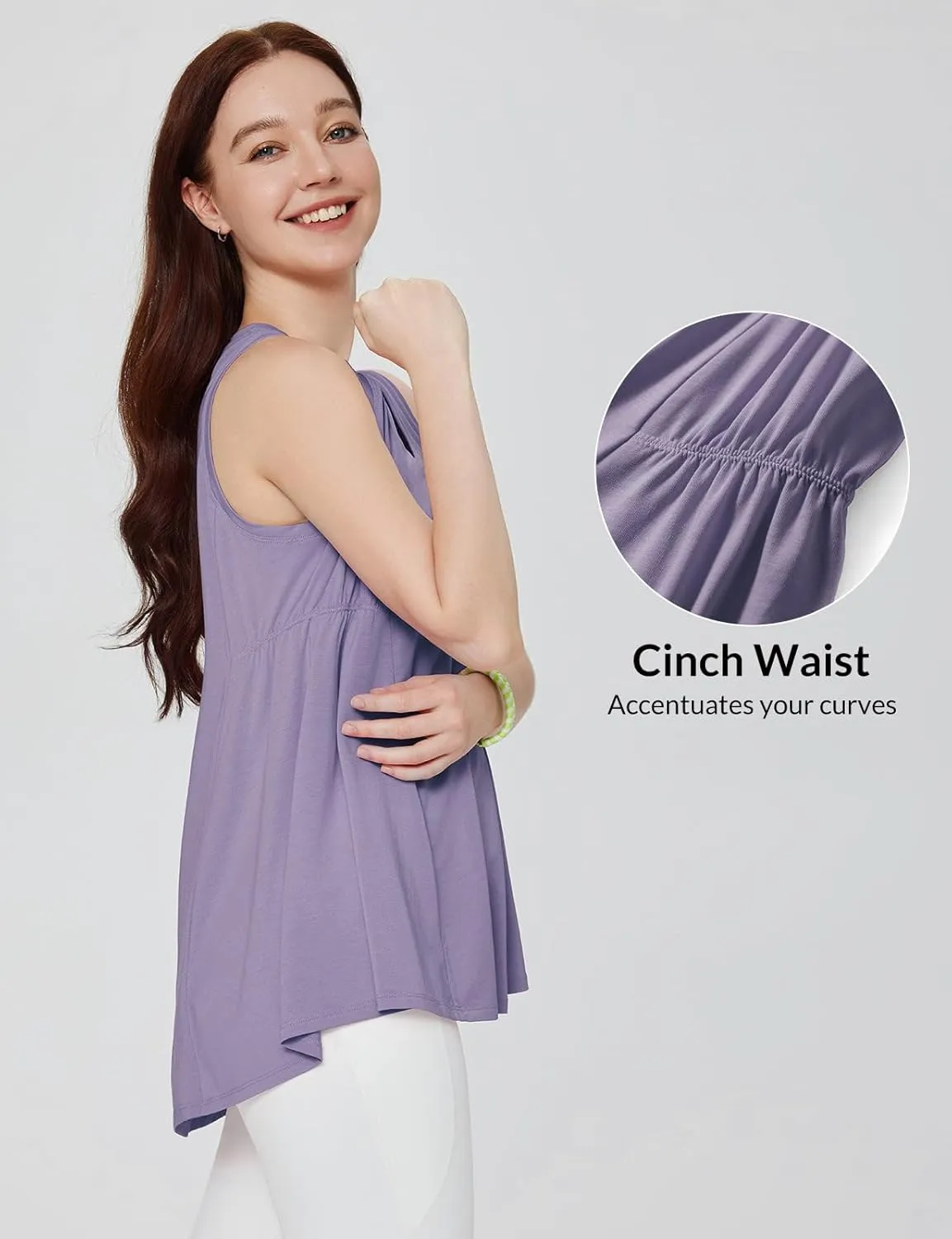 baleaf Women's Flowy Tank Tops V-Neck Tunic Sleeveless Workout Long Loose Fit Camis Yoga T-Shirts Cute Tee for Casual Summer