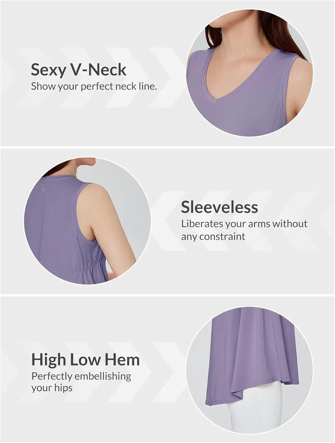 baleaf Women's Flowy Tank Tops V-Neck Tunic Sleeveless Workout Long Loose Fit Camis Yoga T-Shirts Cute Tee for Casual Summer