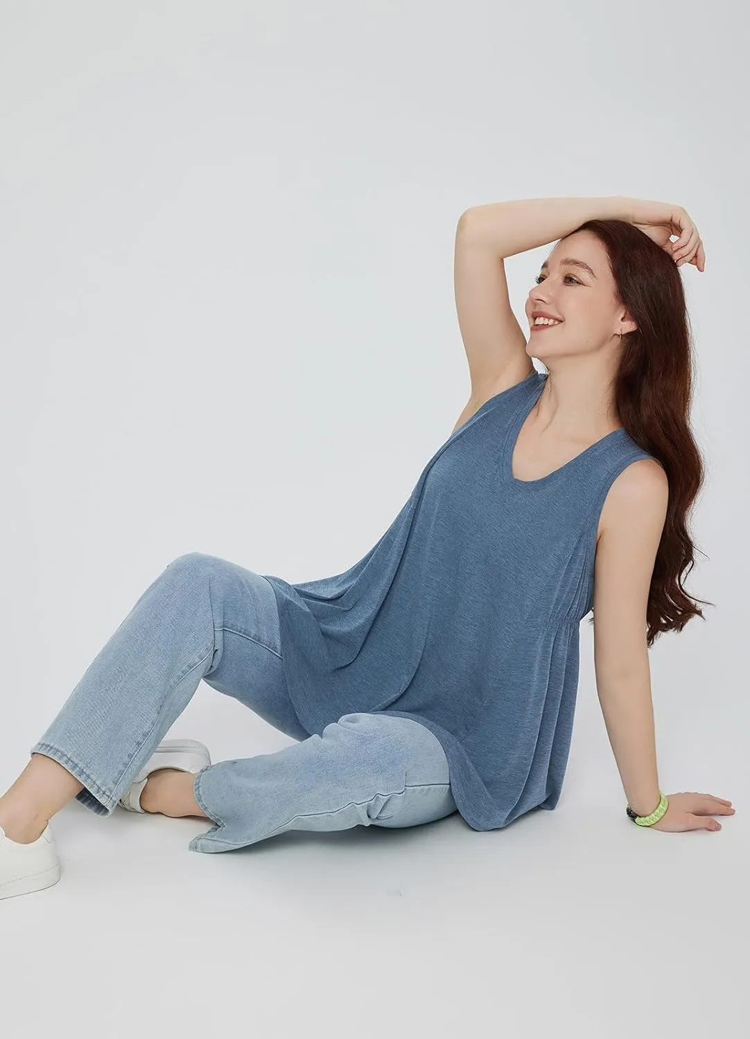 baleaf Women's Flowy Tank Tops V-Neck Tunic Sleeveless Workout Long Loose Fit Camis Yoga T-Shirts Cute Tee for Casual Summer