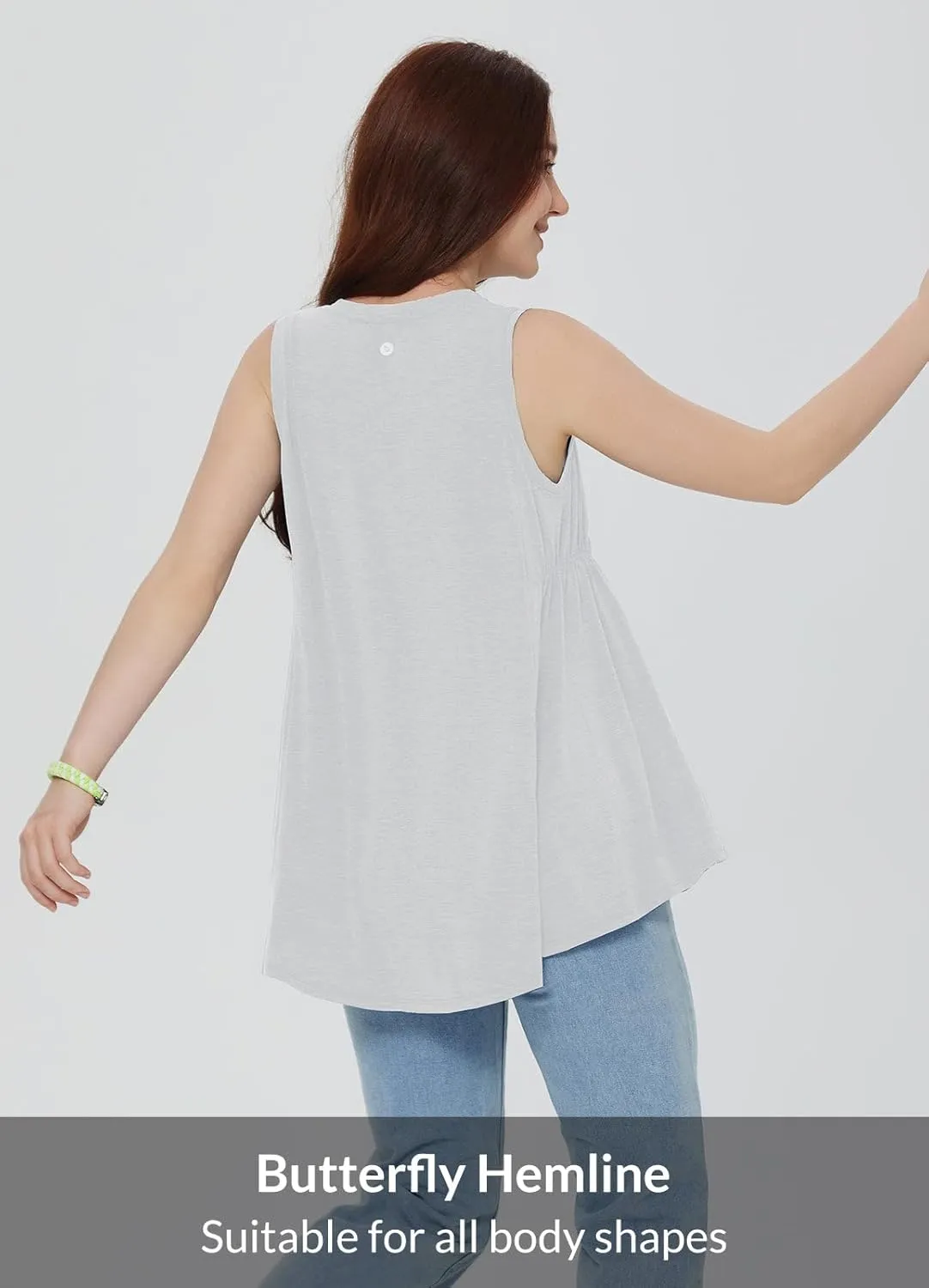 baleaf Women's Flowy Tank Tops V-Neck Tunic Sleeveless Workout Long Loose Fit Camis Yoga T-Shirts Cute Tee for Casual Summer