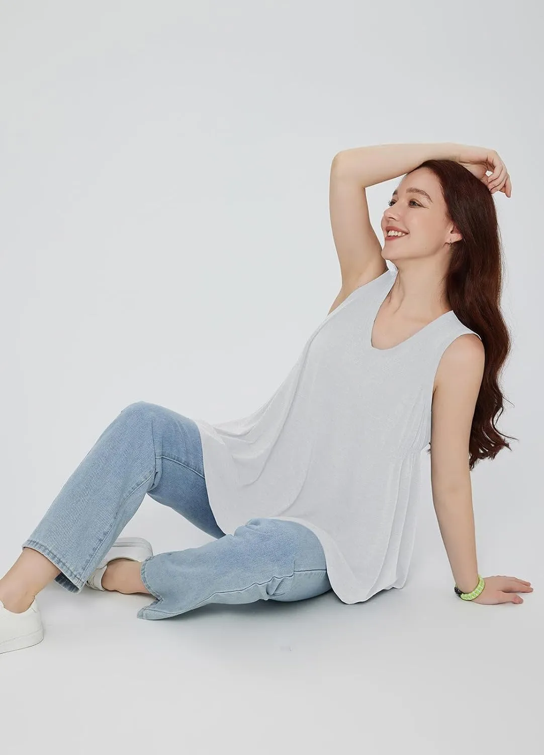 baleaf Women's Flowy Tank Tops V-Neck Tunic Sleeveless Workout Long Loose Fit Camis Yoga T-Shirts Cute Tee for Casual Summer