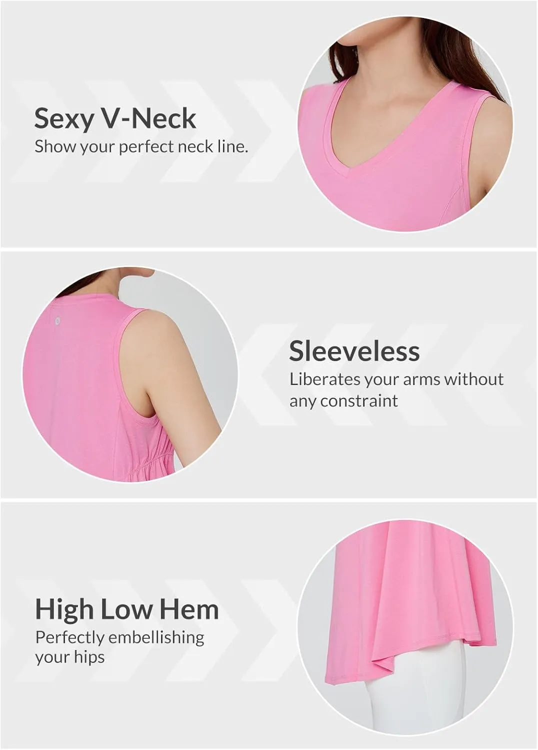 baleaf Women's Flowy Tank Tops V-Neck Tunic Sleeveless Workout Long Loose Fit Camis Yoga T-Shirts Cute Tee for Casual Summer