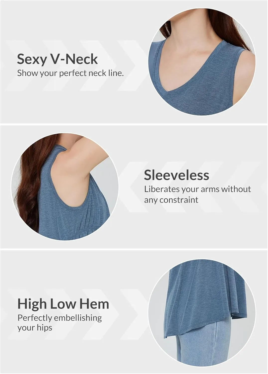 baleaf Women's Flowy Tank Tops V-Neck Tunic Sleeveless Workout Long Loose Fit Camis Yoga T-Shirts Cute Tee for Casual Summer