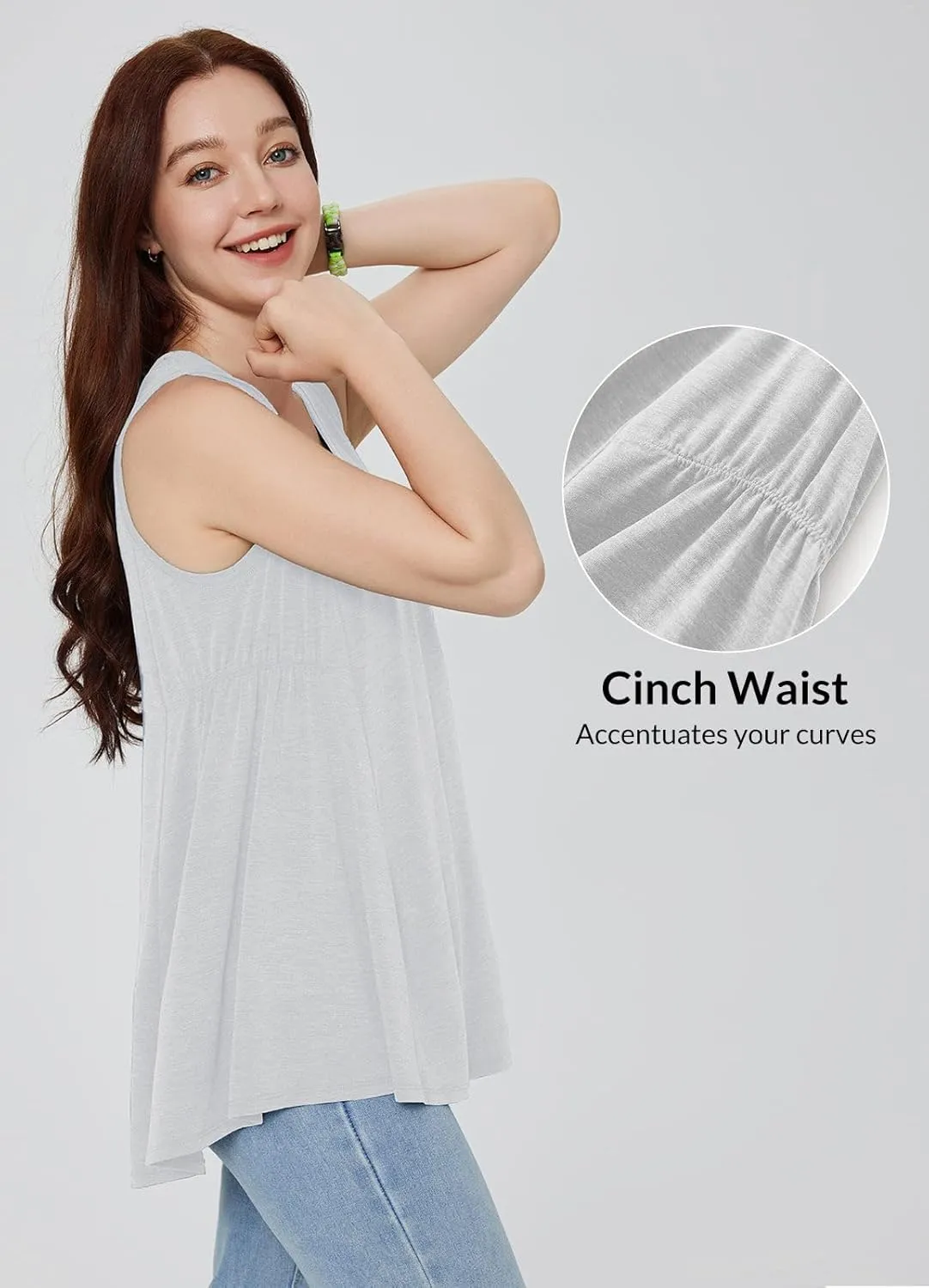 baleaf Women's Flowy Tank Tops V-Neck Tunic Sleeveless Workout Long Loose Fit Camis Yoga T-Shirts Cute Tee for Casual Summer