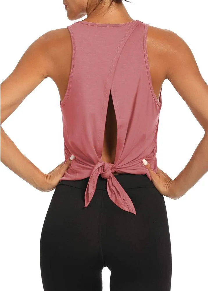 Bestisun Backless Workout Yoga Shirts Tie Back Sports Tank Athletic Tops for Women