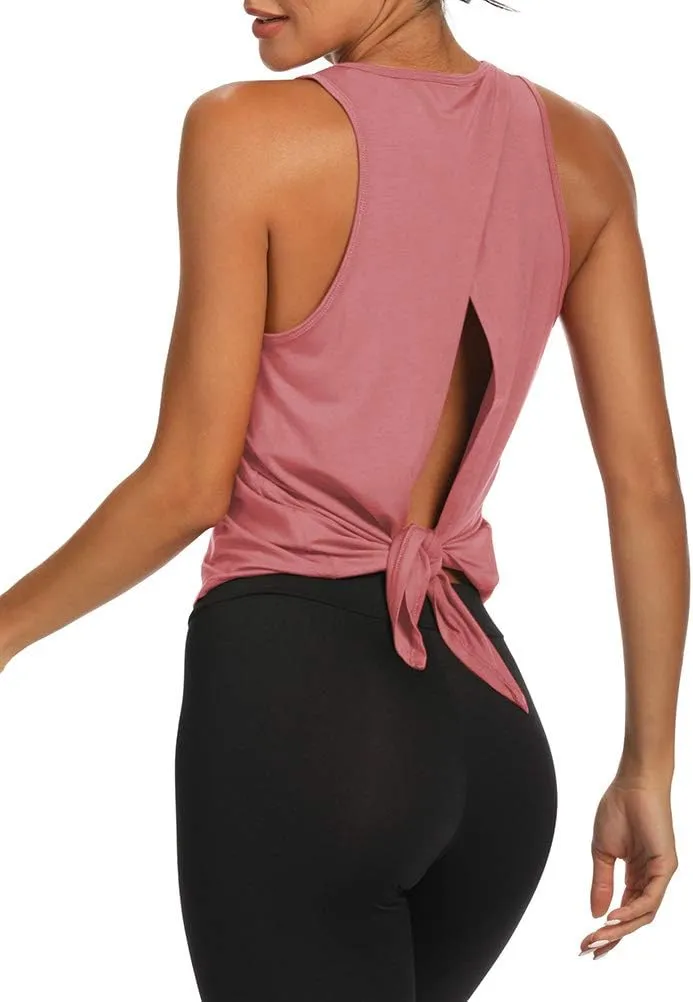 Bestisun Backless Workout Yoga Shirts Tie Back Sports Tank Athletic Tops for Women