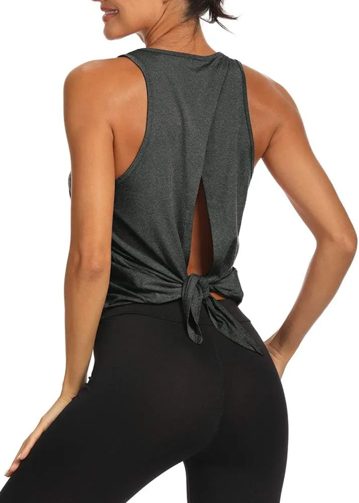 Bestisun Backless Workout Yoga Shirts Tie Back Sports Tank Athletic Tops for Women