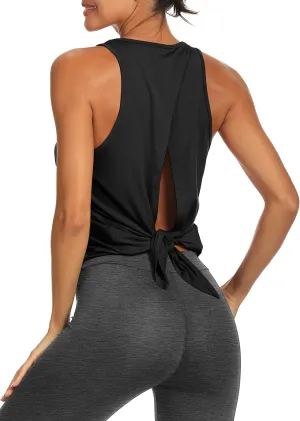 Bestisun Backless Workout Yoga Shirts Tie Back Sports Tank Athletic Tops for Women