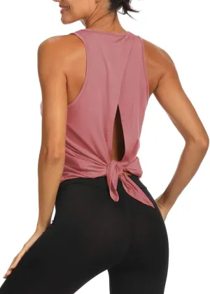 Bestisun Backless Workout Yoga Shirts Tie Back Sports Tank Athletic Tops for Women