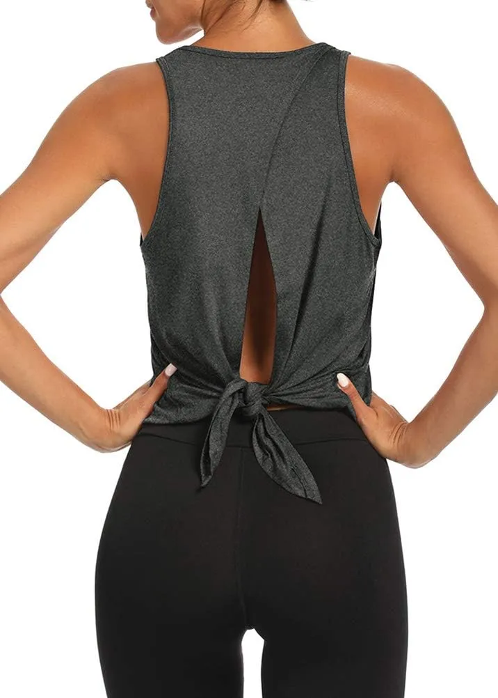Bestisun Backless Workout Yoga Shirts Tie Back Sports Tank Athletic Tops for Women