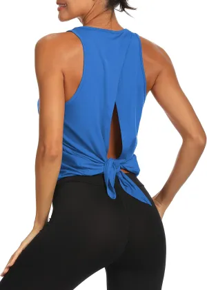 Bestisun Backless Workout Yoga Shirts Tie Back Sports Tank Athletic Tops for Women