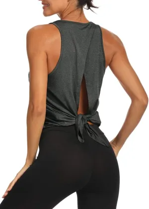 Bestisun Backless Workout Yoga Shirts Tie Back Sports Tank Athletic Tops for Women
