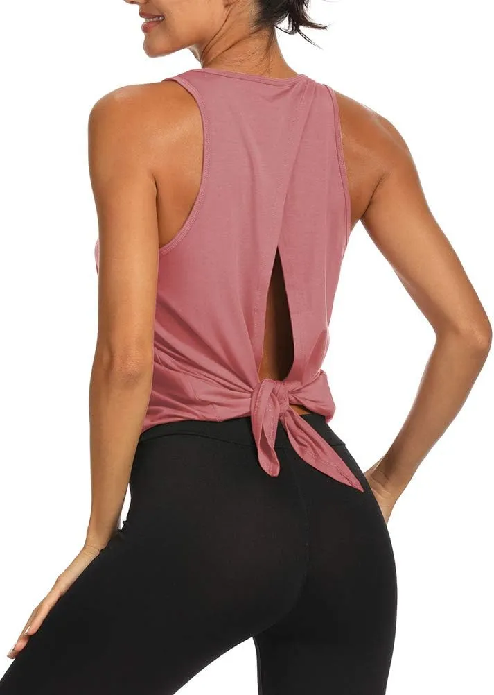 Bestisun Backless Workout Yoga Shirts Tie Back Sports Tank Athletic Tops for Women