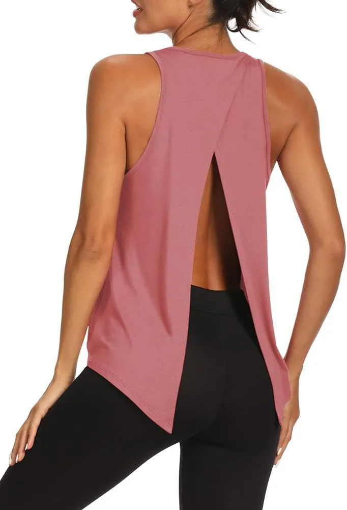 Bestisun Backless Workout Yoga Shirts Tie Back Sports Tank Athletic Tops for Women