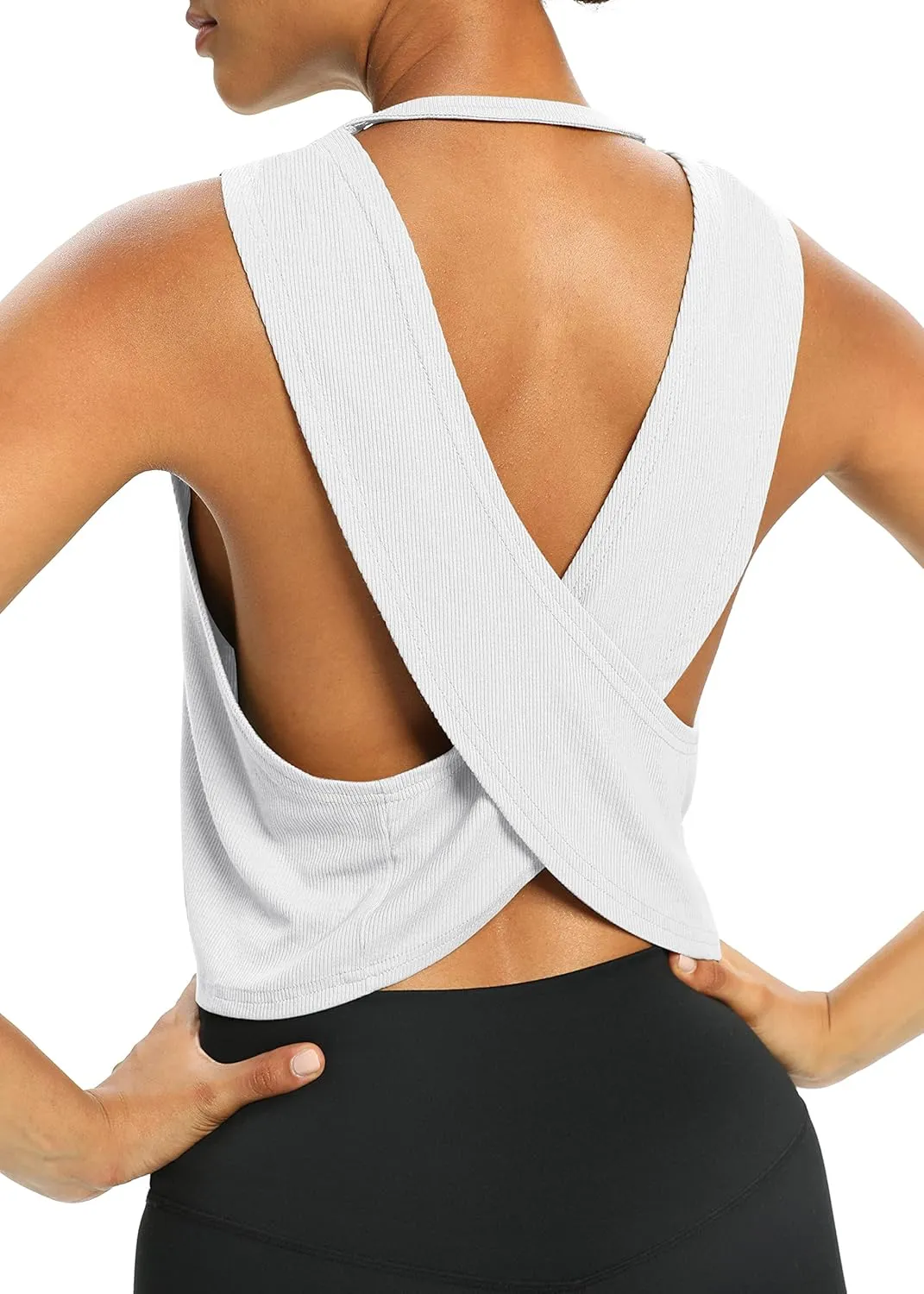Bestisun Womens Open Back Workout Shirts Cropped Yoga Tank Tops Backless Athletic Clothes