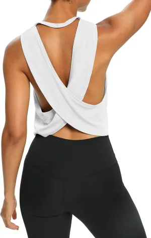 Bestisun Womens Open Back Workout Shirts Cropped Yoga Tank Tops Backless Athletic Clothes