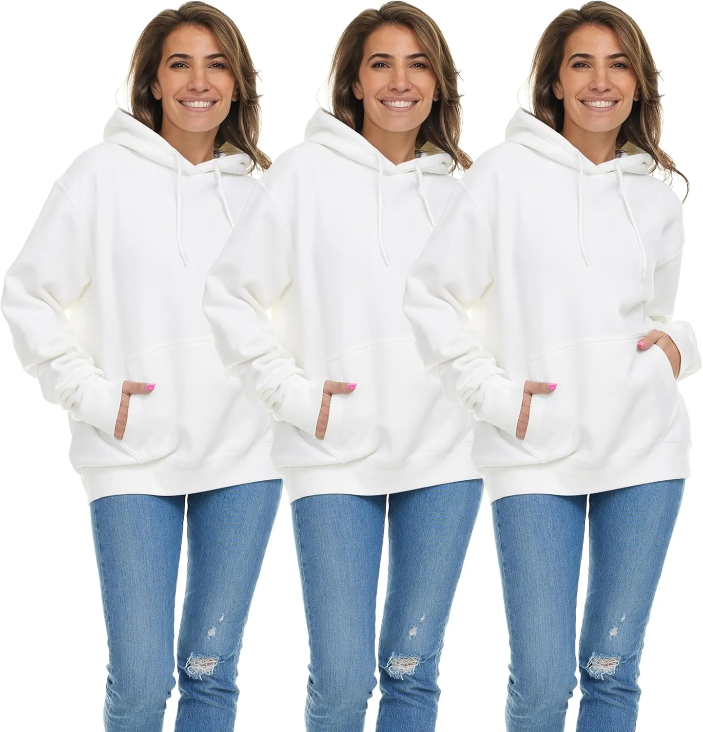 BILLIONHATS 3 Pack Womens Hoodie Oversized Sweatshirts, Cotton Blend, Bulk Womens Hoodies Bulk Sweatshirt Pack