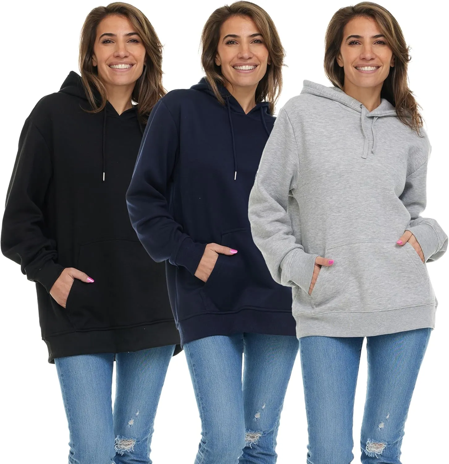 BILLIONHATS 3 Pack Womens Hoodie Oversized Sweatshirts, Cotton Blend, Bulk Womens Hoodies Bulk Sweatshirt Pack
