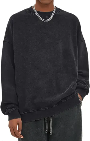 BINTEHGS Mens Oversized Vintage Sweatshirts Acid Wash Plain Crewneck Sweatshirt Streetwear Unisex Distressed Couple Pullover