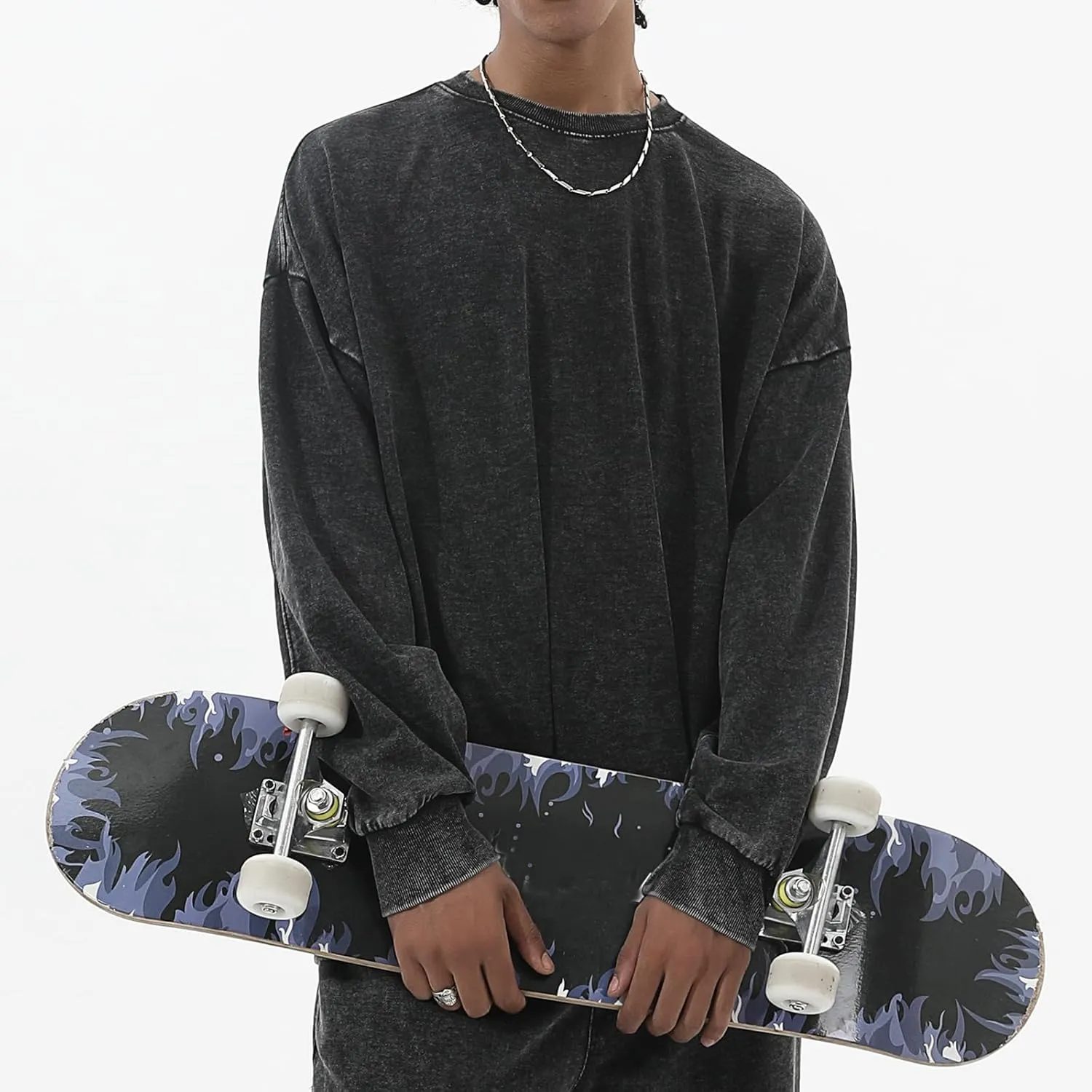 BINTEHGS Mens Oversized Vintage Sweatshirts Acid Wash Plain Crewneck Sweatshirt Streetwear Unisex Distressed Couple Pullover
