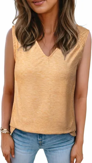 BLENCOT Casual Summer Tank Tops for Women Blouses Sleeveless Ruffled V Neck Loose Tshirts