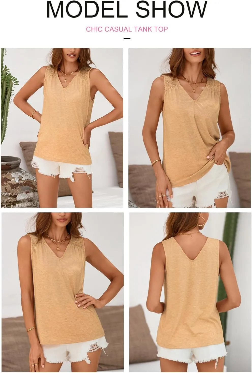 BLENCOT Casual Summer Tank Tops for Women Blouses Sleeveless Ruffled V Neck Loose Tshirts