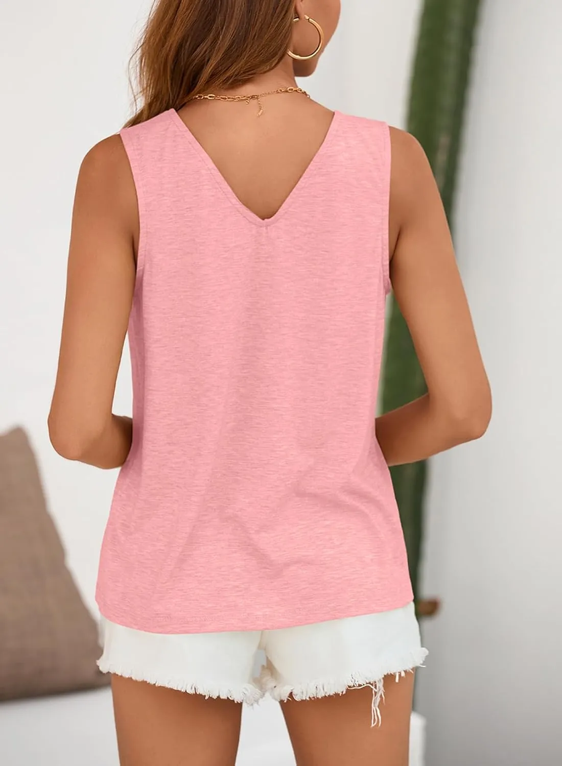 BLENCOT Casual Summer Tank Tops for Women Blouses Sleeveless Ruffled V Neck Loose Tshirts