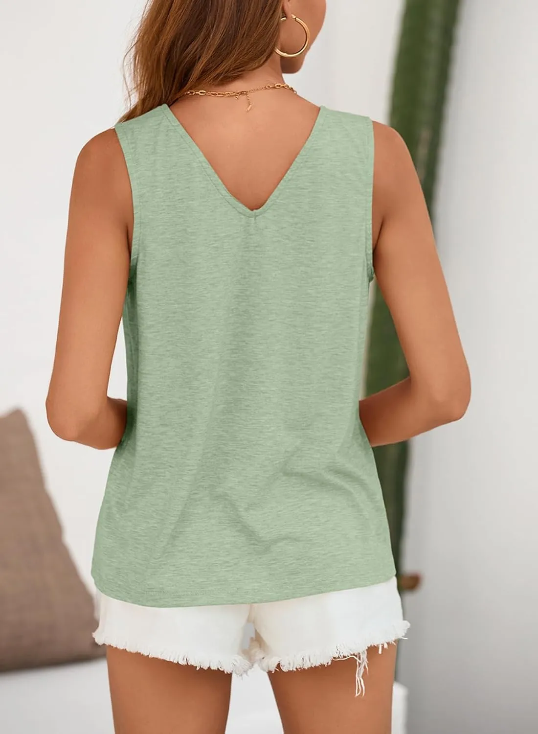 BLENCOT Casual Summer Tank Tops for Women Blouses Sleeveless Ruffled V Neck Loose Tshirts