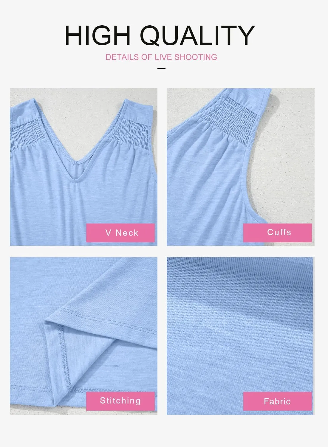 BLENCOT Casual Summer Tank Tops for Women Blouses Sleeveless Ruffled V Neck Loose Tshirts