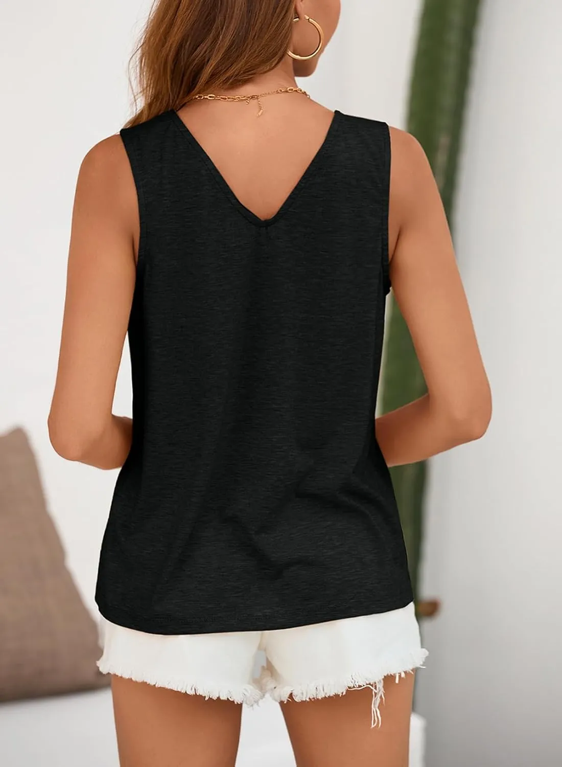 BLENCOT Casual Summer Tank Tops for Women Blouses Sleeveless Ruffled V Neck Loose Tshirts