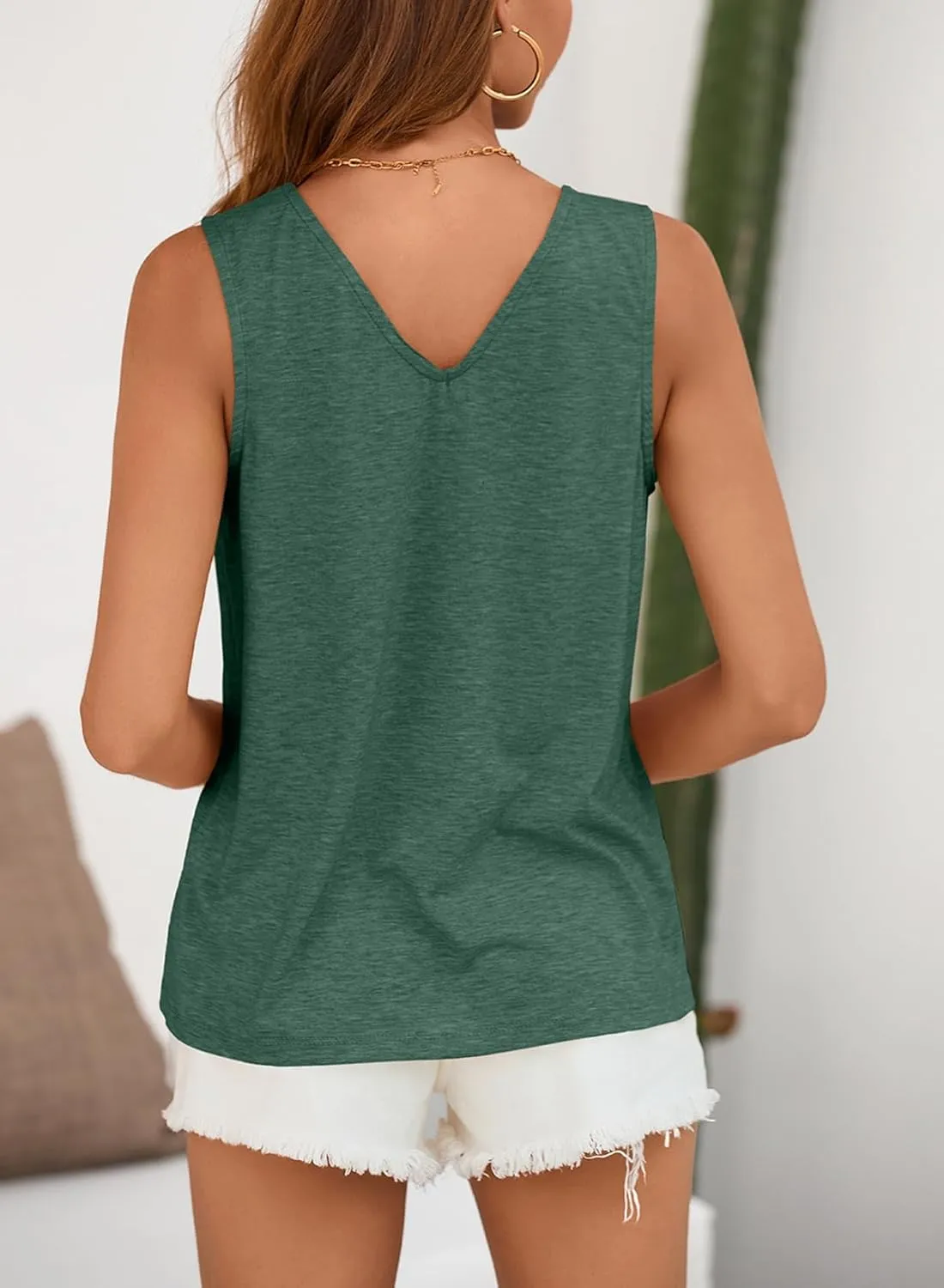 BLENCOT Casual Summer Tank Tops for Women Blouses Sleeveless Ruffled V Neck Loose Tshirts