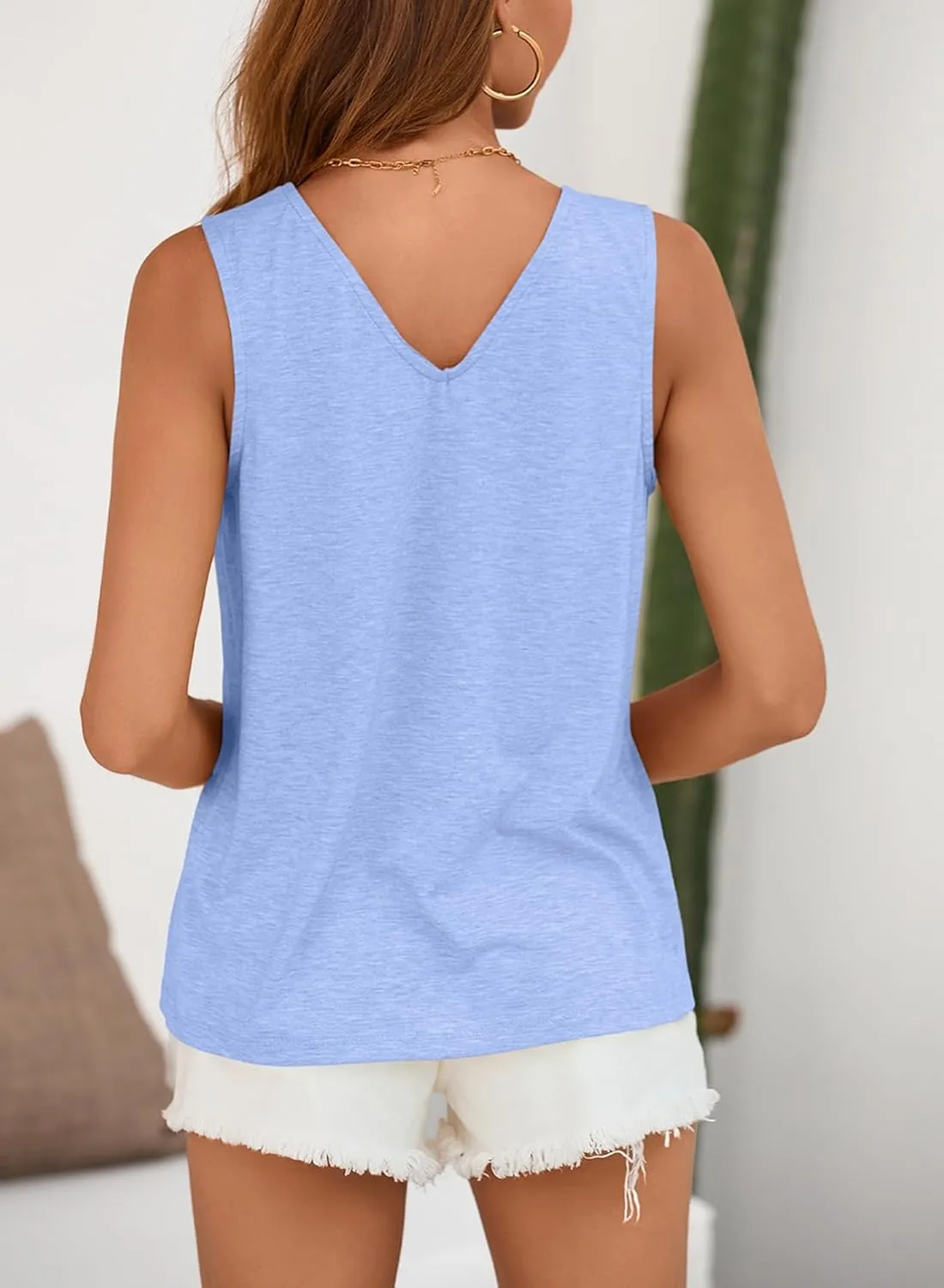 BLENCOT Casual Summer Tank Tops for Women Blouses Sleeveless Ruffled V Neck Loose Tshirts
