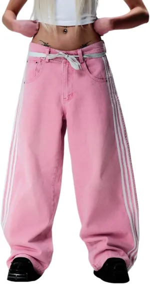 Boyfriend Jeans for Women Y2K Fashion Striped High Waist Wide Leg Denim Pants Casual Vintage Baggy Streetwear Jeans
