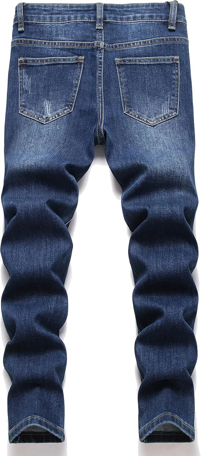 Boys' Skinny Fit Stretch Denim Jeans 5-Pocket Style Washed Fashion Basic Denim Jeans Pants