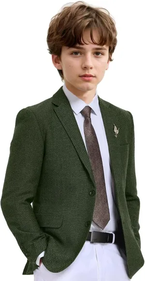 Boys Suit Blazer Tweed Herringbone Jacket Boy Sport Coats Slim Fit Retro Tuxedo Stylish Wedding Party Prom Homecoming