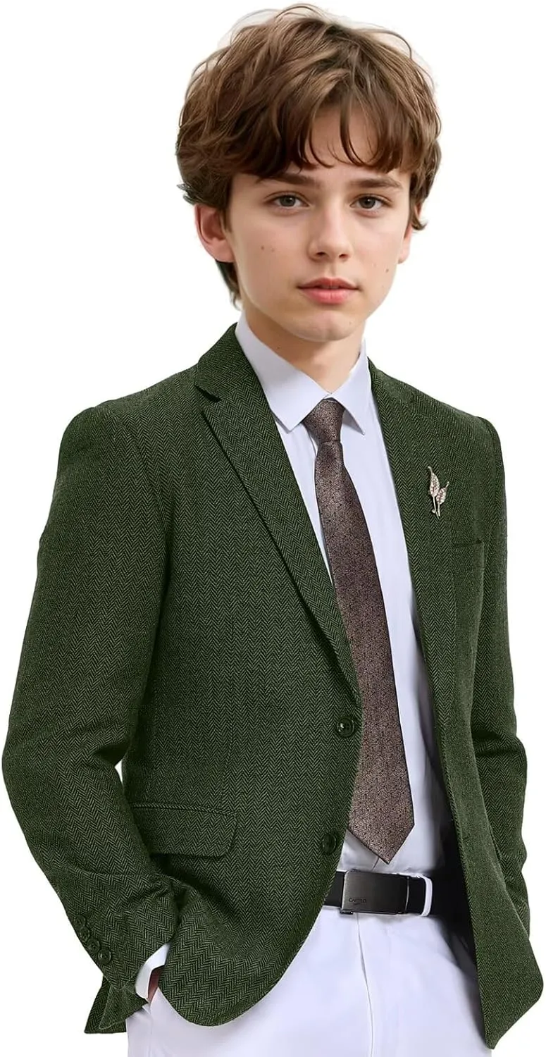 Boys Suit Blazer Tweed Herringbone Jacket Boy Sport Coats Slim Fit Retro Tuxedo Stylish Wedding Party Prom Homecoming
