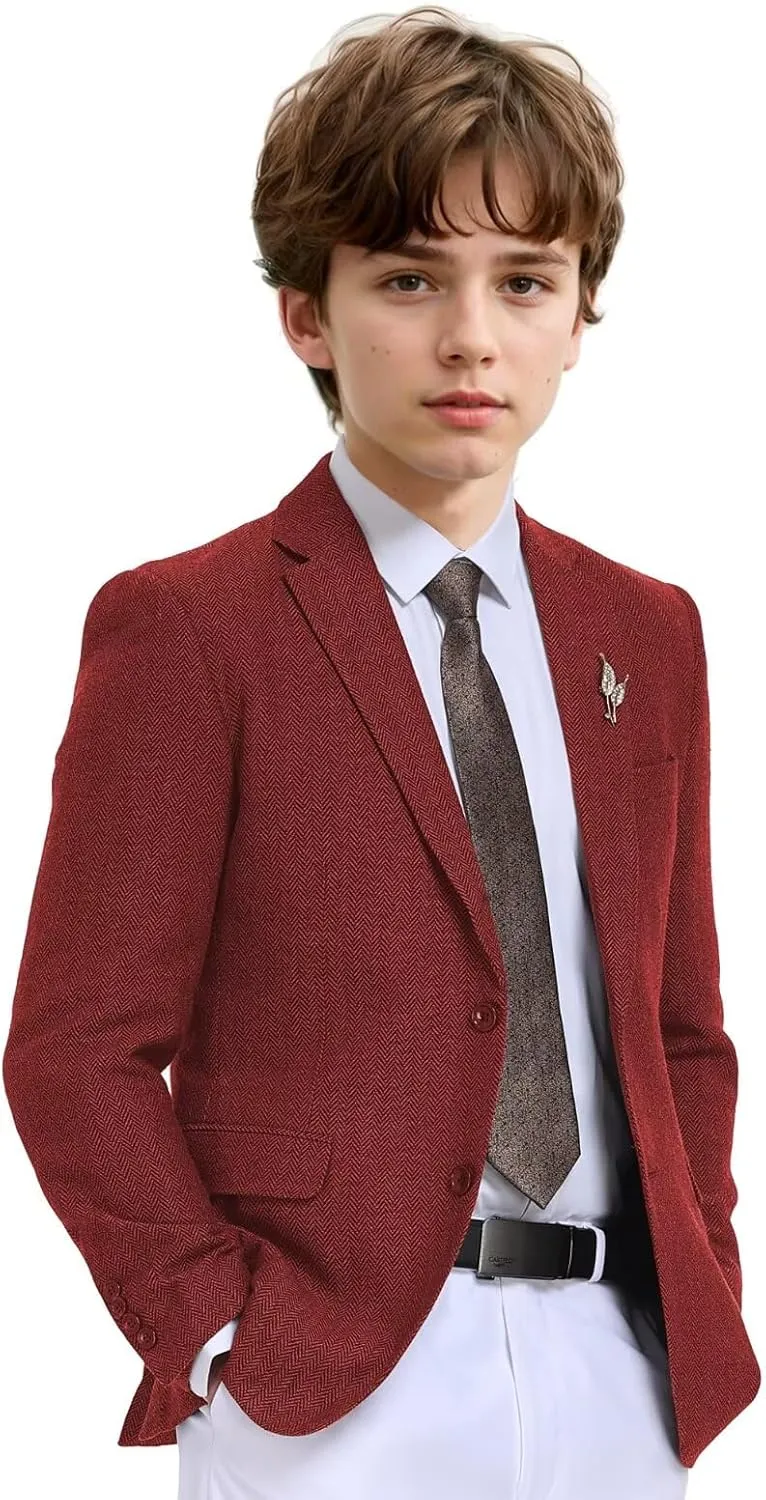 Boys Suit Blazer Tweed Herringbone Jacket Boy Sport Coats Slim Fit Retro Tuxedo Stylish Wedding Party Prom Homecoming