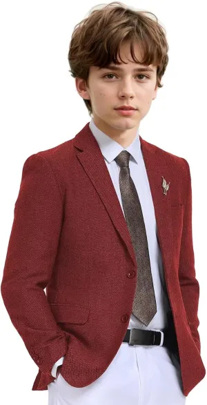 Boys Suit Blazer Tweed Herringbone Jacket Boy Sport Coats Slim Fit Retro Tuxedo Stylish Wedding Party Prom Homecoming