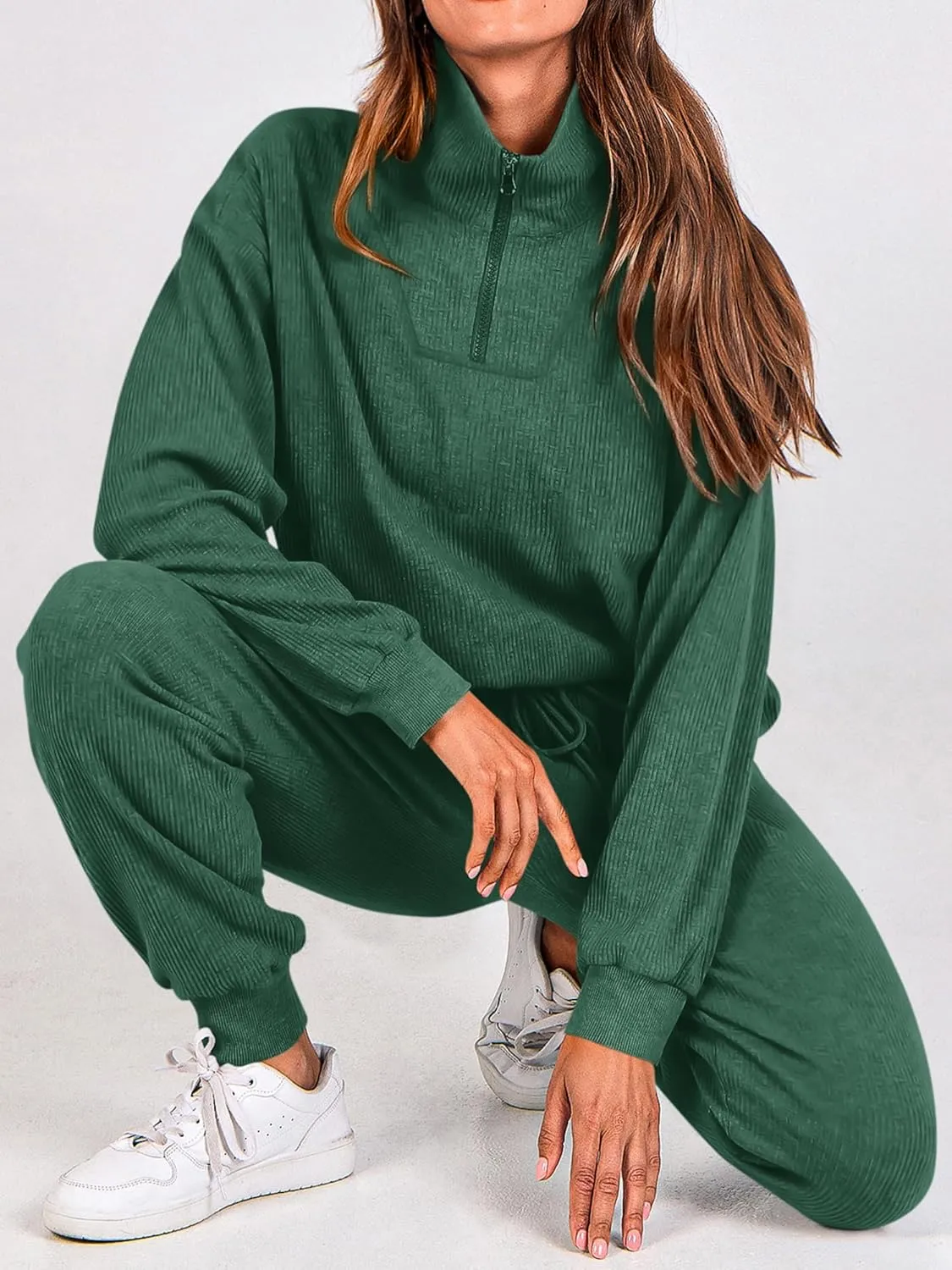 BTFBM Women's 2 Piece Tracksuit Fall Outfits 2025 Long Sleeve Half Zip Sweatshirt Sweatpants Lounge Set Sweatsuits