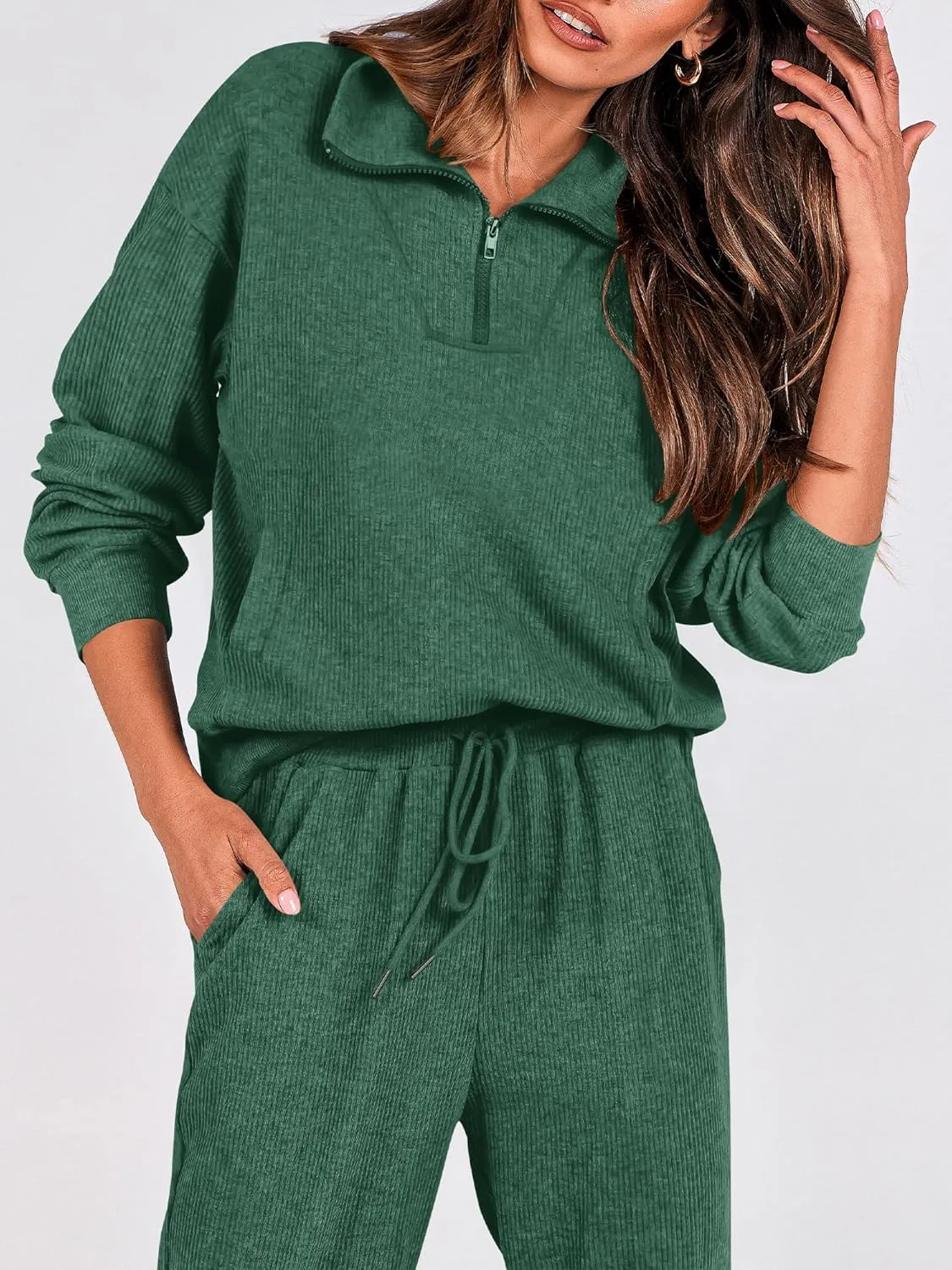BTFBM Women's 2 Piece Tracksuit Fall Outfits 2025 Long Sleeve Half Zip Sweatshirt Sweatpants Lounge Set Sweatsuits