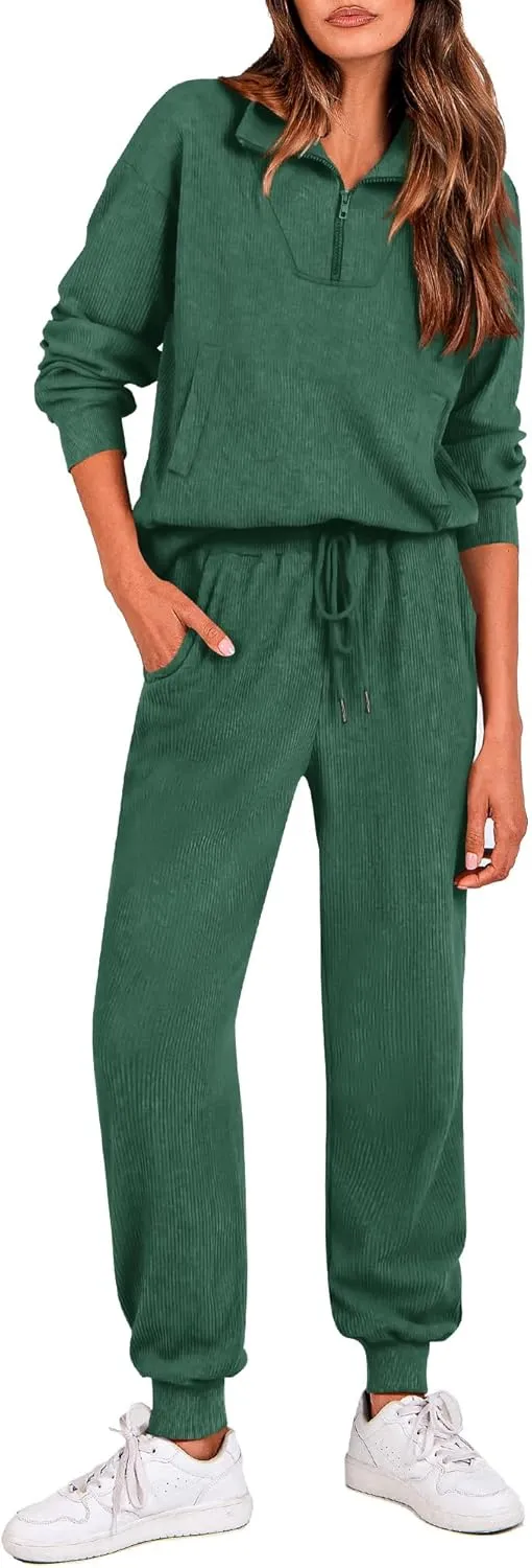 BTFBM Women's 2 Piece Tracksuit Fall Outfits 2025 Long Sleeve Half Zip Sweatshirt Sweatpants Lounge Set Sweatsuits