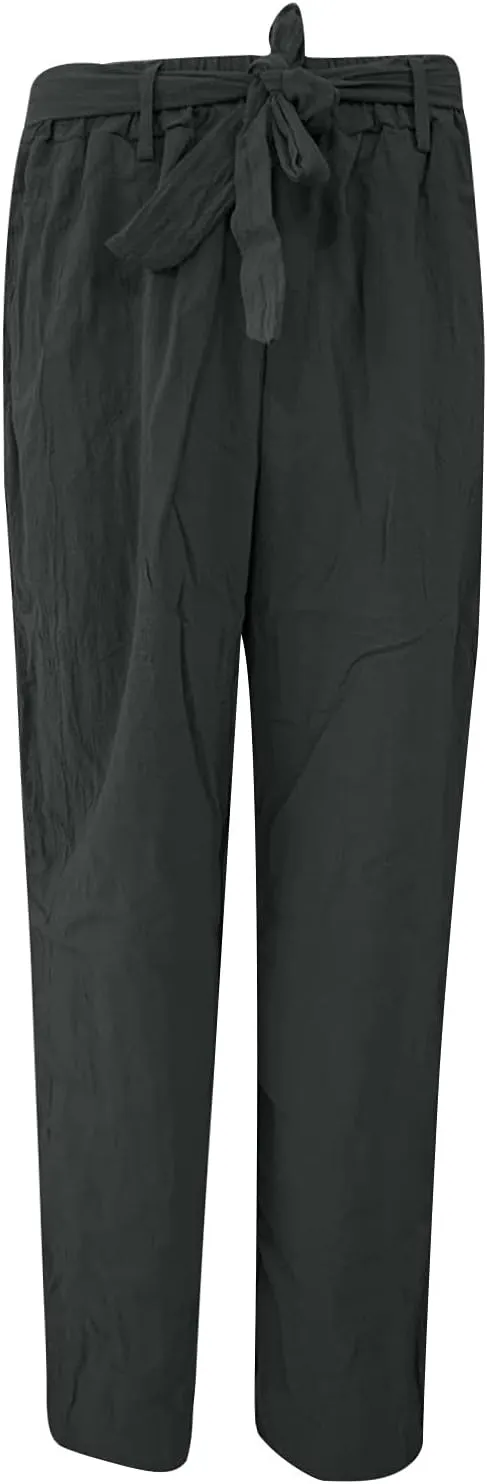 BZGTZT Women Plus Size Linen Drawstring High Waist Pants Summer Light Weight Casual Loose Fit Wide Leg Trousers with Pocket